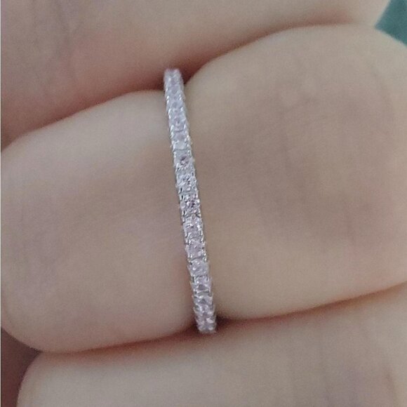 925 Sterling Silver Pink Wedding Band Ring - Picture 3 of 6